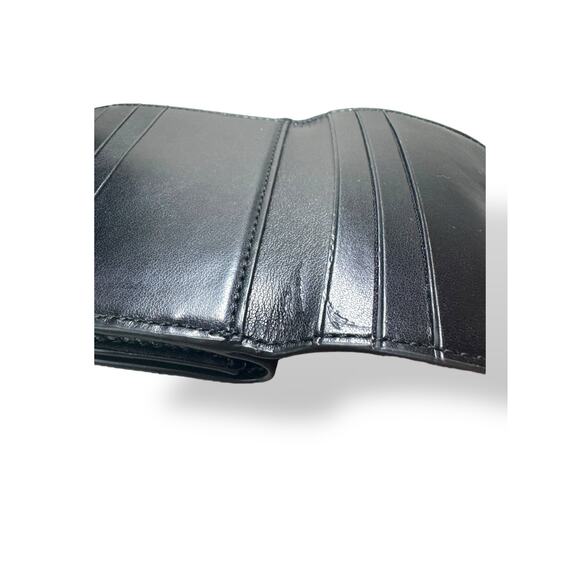 Coach Small Tri-Fold Wallet Black Leather & Signature Canvas Card Holder - Picture 12 of 13